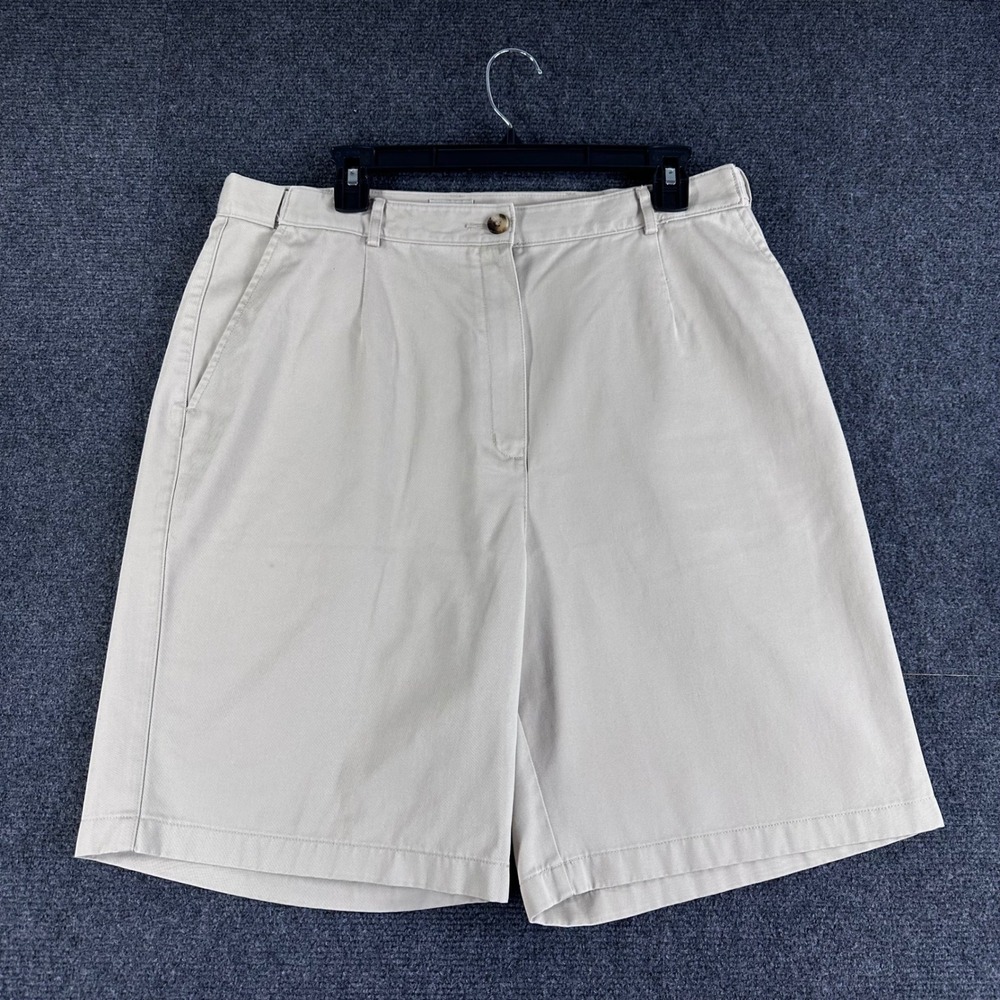 L.L. Bean Chino Shorts Womens 16 Regular Khaki Tan Cotton Original Fit Pleated‎
